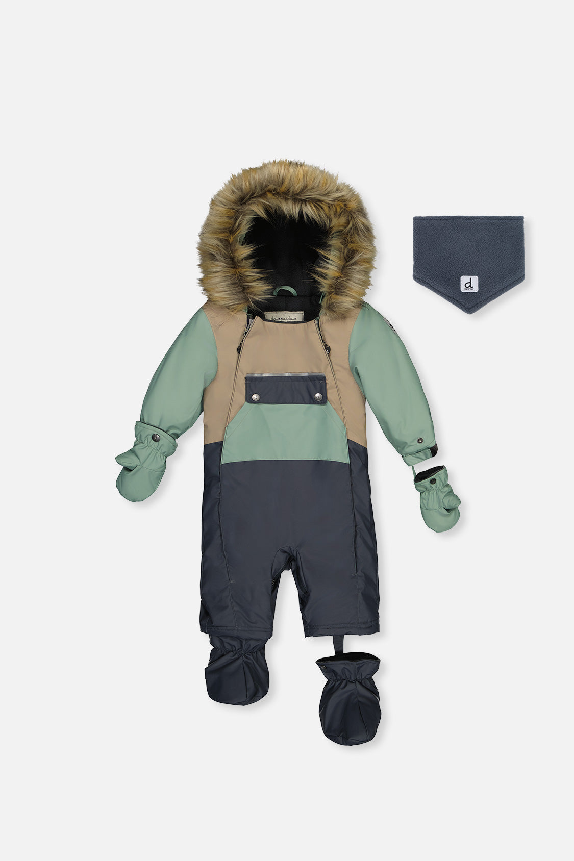 Deux par Deux baby car-seat one-piece snowsuit in Cool Dark Grey — main product view