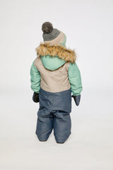 Alternate winter lookbook view of the Deux par Deux baby car-seat one-piece snowsuit in Cool Dark Grey
