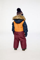 Alternate winter lookbook view of the Deux par Deux baby car-seat one-piece snowsuit in Burgundy
