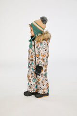 Deux par Deux beige dog print baby car seat snowsuit alternate winter view