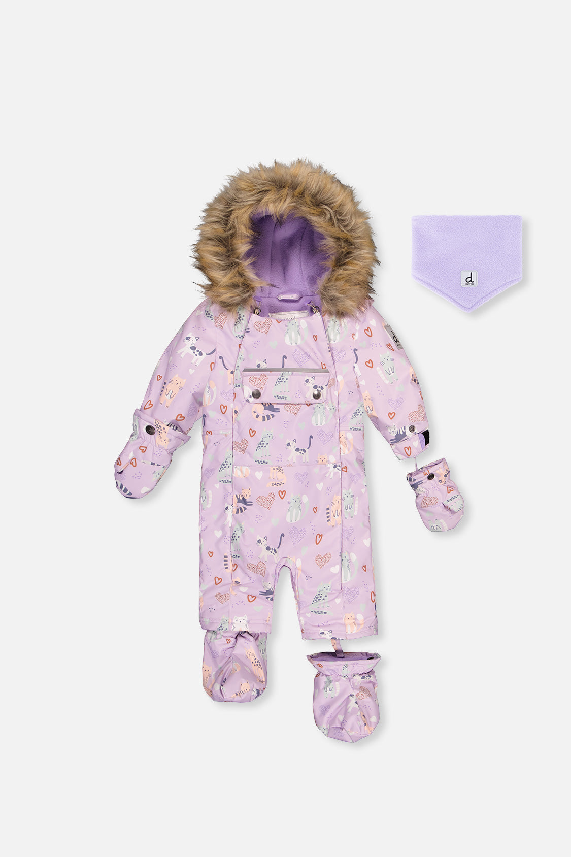 Deux par Deux baby girl purple cat print one-piece car seat snowsuit
