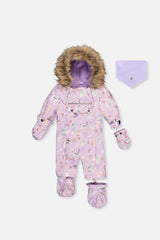 Deux par Deux baby girl purple cat print one-piece car seat snowsuit