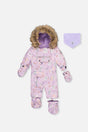 Deux par Deux baby girl purple cat print one-piece car seat snowsuit