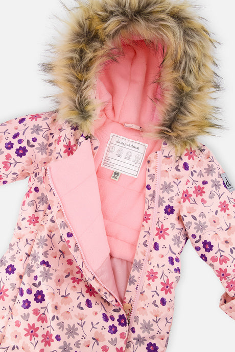 Deux par Deux Baby One Piece Snowsuit Adapted For Car Seats Pink Mini Flower Print