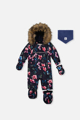 Deux par Deux baby car-seat one-piece snowsuit in Blue Floral Print — main product view