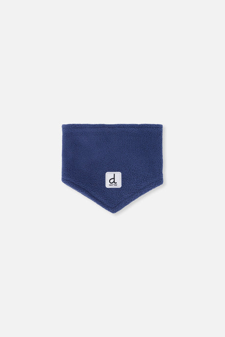 Navy polar fleece neckwarmer included with the baby snowsuit