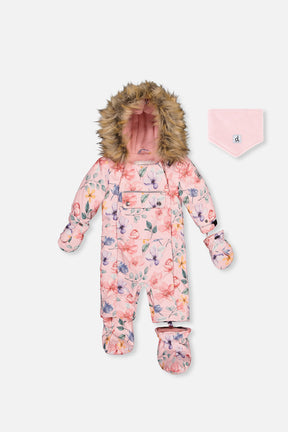 Deux par Deux baby girl pink floral car seat snowsuit -30°C 10K sizes 6M-2T