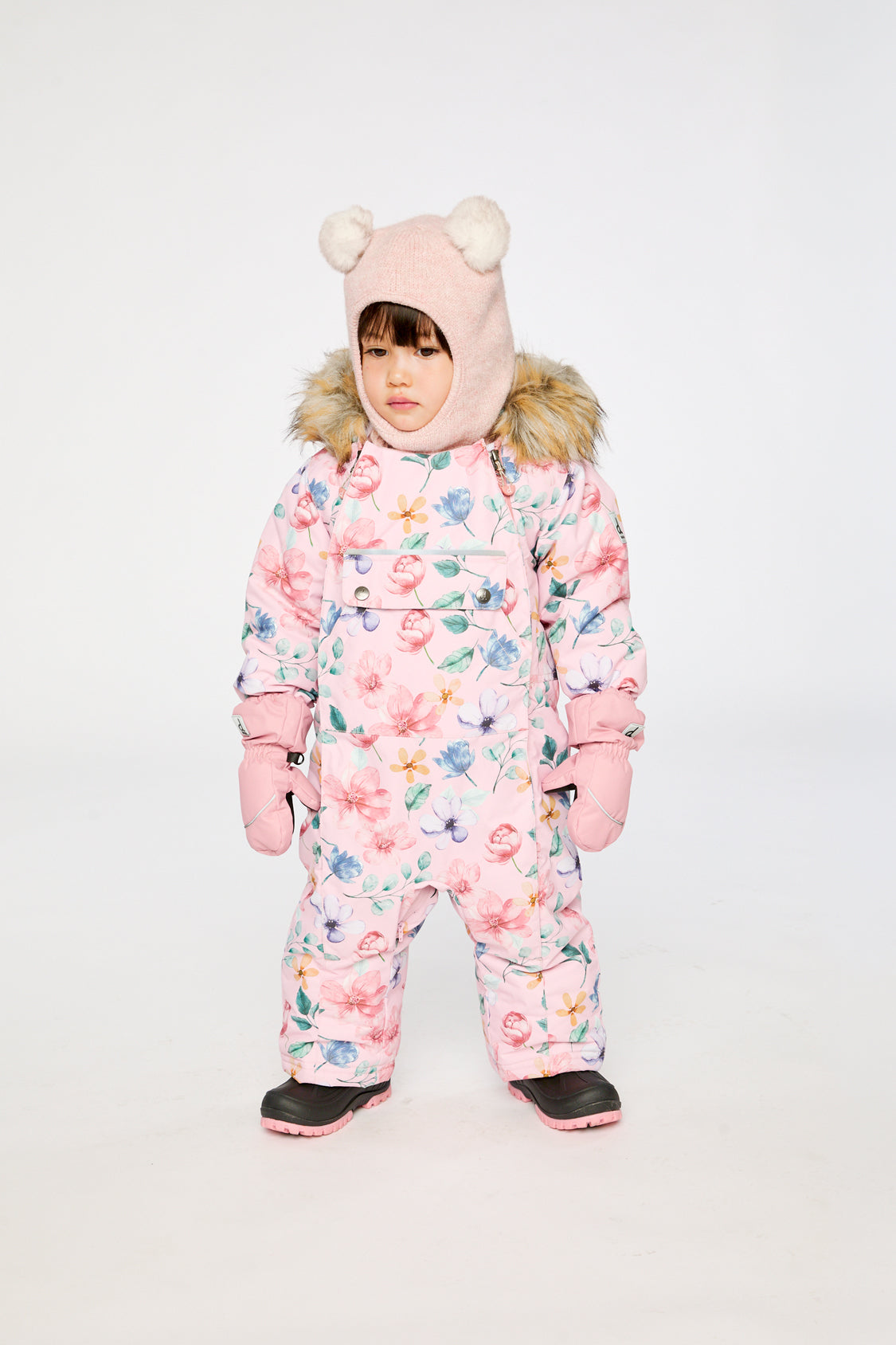 Deux par Deux baby girl car seat snowsuit with water-resistant crotch zipper detail
