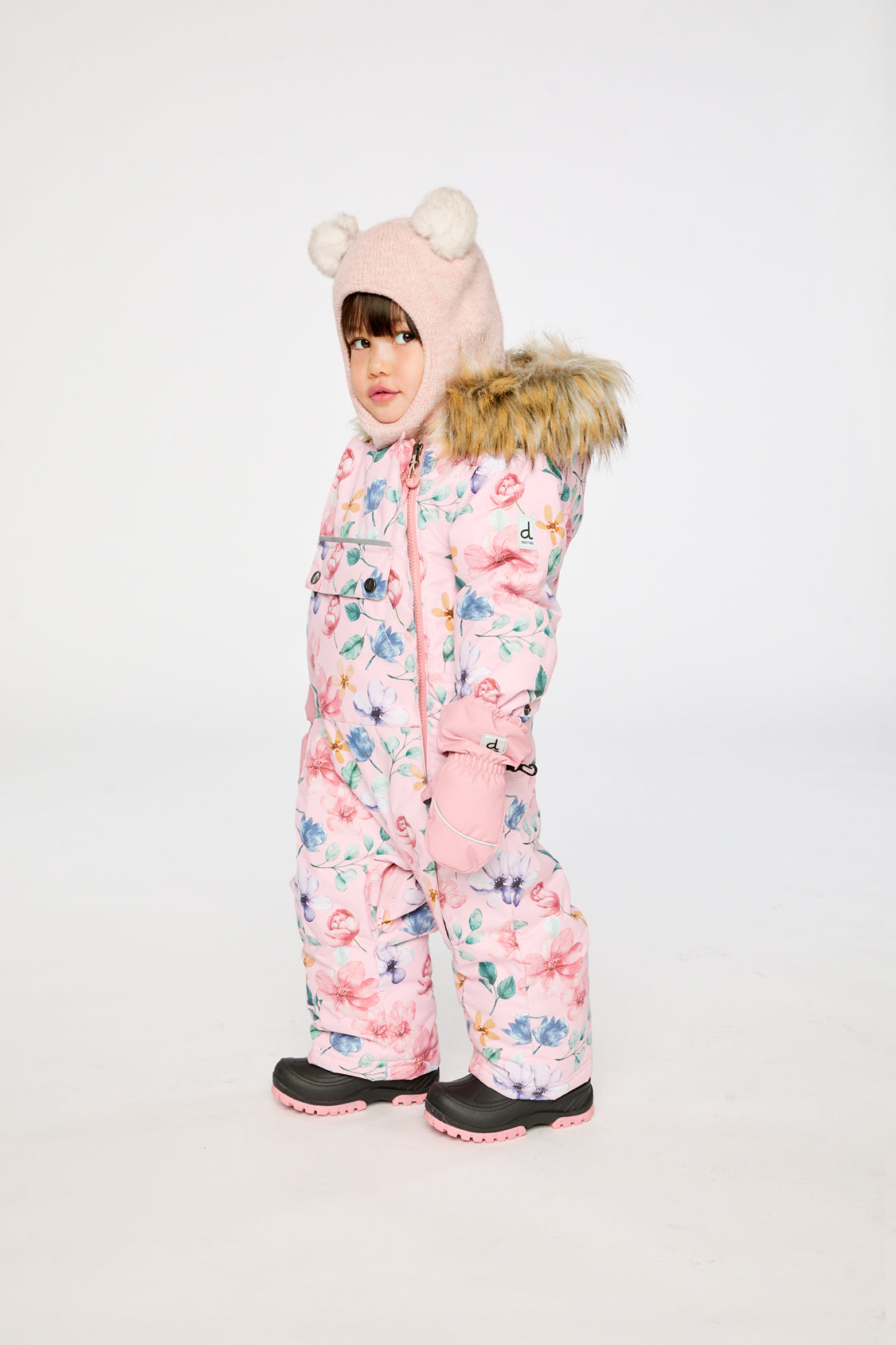 Pink floral Deux par Deux baby snowsuit -30°C with 10K waterproof winter protection