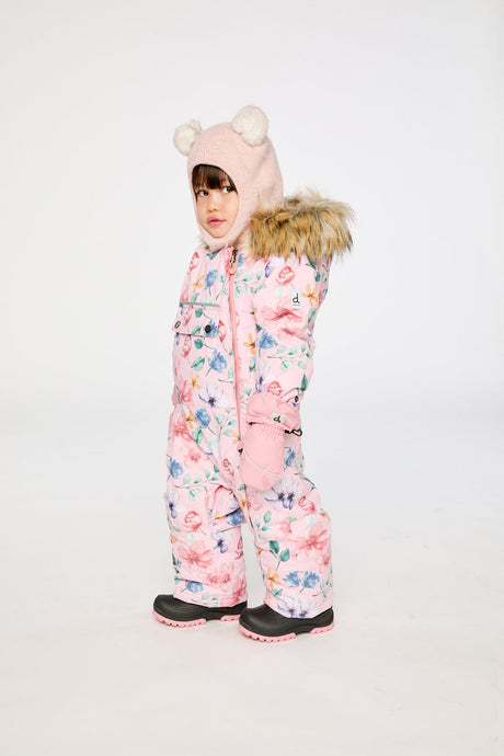 Pink floral Deux par Deux baby snowsuit -30°C with 10K waterproof winter protection