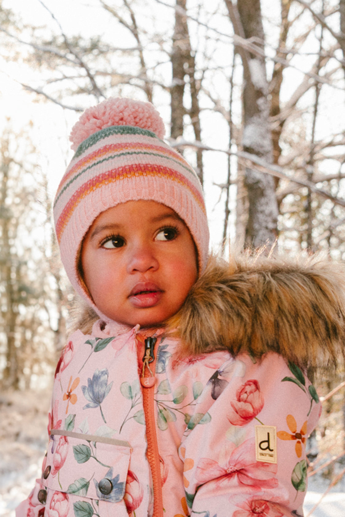 Deux par Deux pink floral baby snowsuit with fleece-lined hood removable mittens and booties