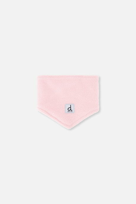 Light pink polar fleece neckwarmer included with the baby snowsuit