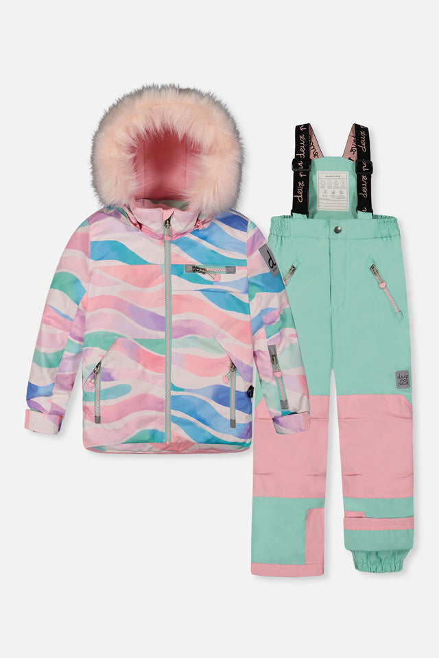 Deux par Deux girls multicolored line print PLAY two-piece snowsuit