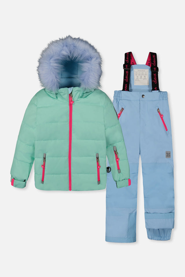 Deux par Deux girls mint green PLAY two-piece snowsuit with snow pants