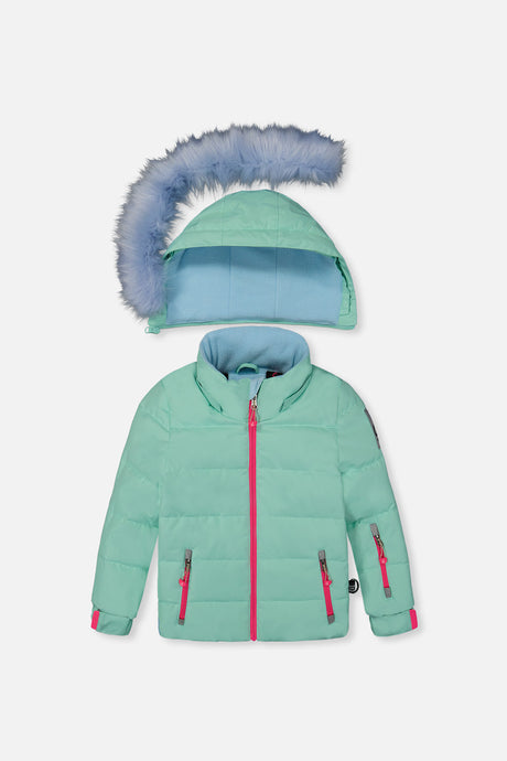 Girls mint green waterproof winter snowsuit rated to -30°C