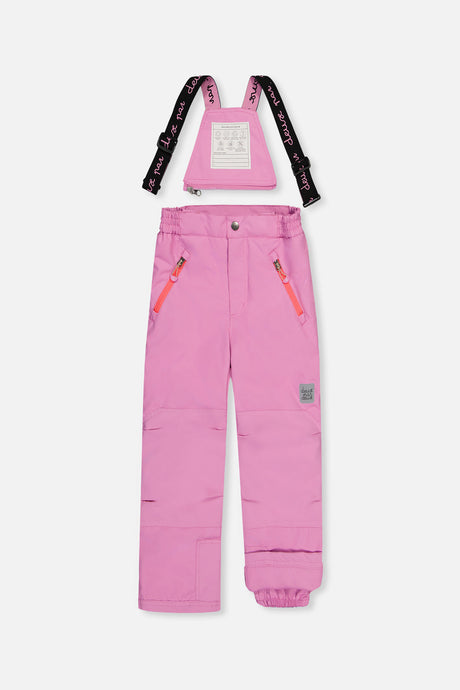 Girls colorblock winter snowsuit with adjustable suspenders and grow-with-me fit