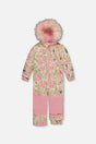 Kids One Piece Play Snowsuit Beige Vintage Rose Print-0