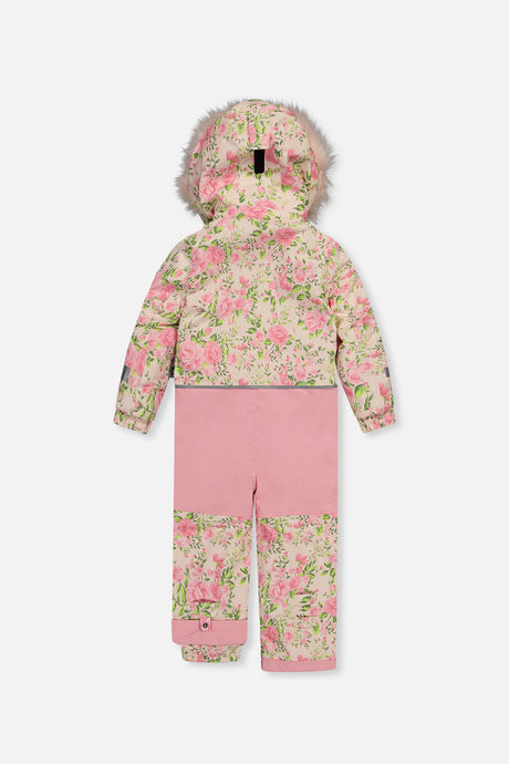 Kids One Piece Play Snowsuit Beige Vintage Rose Print-4