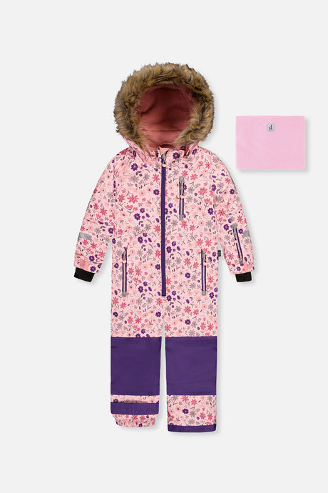 Deux par Deux kids PLAY one-piece snowsuit in Pink Mini Flower Print — main product view