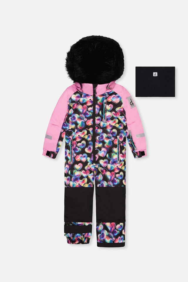 Deux par Deux girls black heart PLAY one-piece snowsuit product view