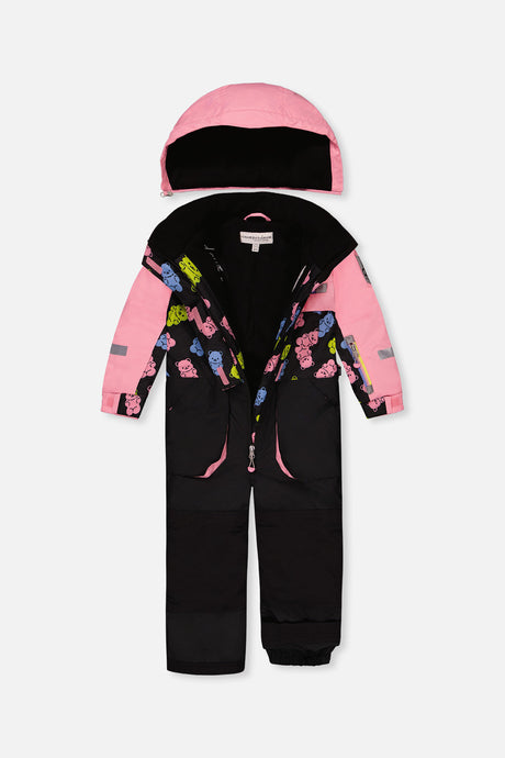 Deux par Deux Kids One Piece Play Snowsuit Pink And Black Gummy Bear Print