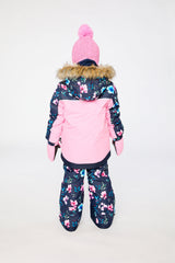 Girl in Deux par Deux -30°C pink floral PLAY snowsuit with reinforced snow pants