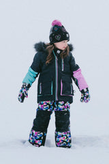Deux par Deux girls colorblock PLAY winter snowsuit with reinforced heart-print snow pants