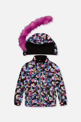 Deux par Deux girls black heart-print PLAY technical jacket from the pink two-piece snowsuit set