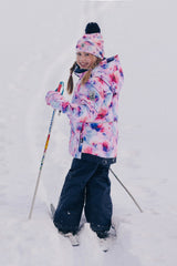 Girls Deux par Deux -30°C Play snowsuit with mauve floral jacket and navy snow pants