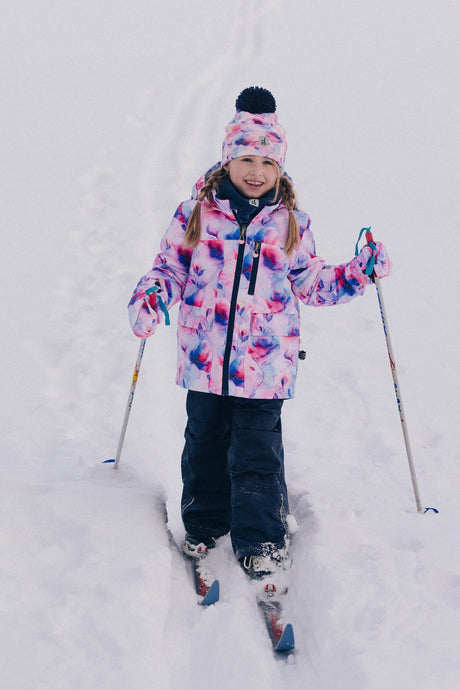 Deux par Deux girls 10K waterproof floral Play snowsuit in mauve and navy