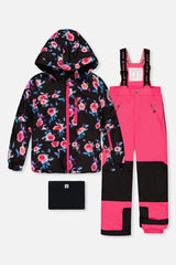 Deux par Deux girls PLAY black rose print snowsuit with pink pants -30°C 10K sizes 2-14