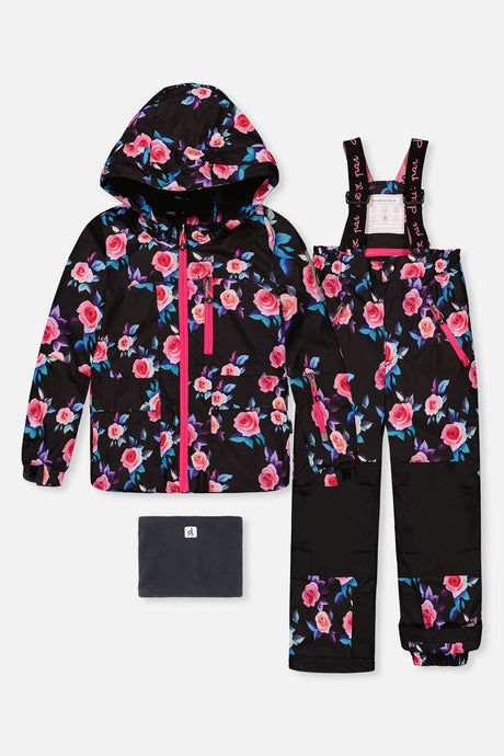 Deux par Deux girls PLAY black rose print two-piece snowsuit -30°C 10K sizes 2-14