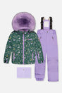 Deux par Deux girls PLAY green mini flower snowsuit with purple pants -30°C 10K sizes 2-14