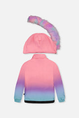 Deux par Deux pink-to-blue gradient PLAY snowsuit with floral pants, product photo 3