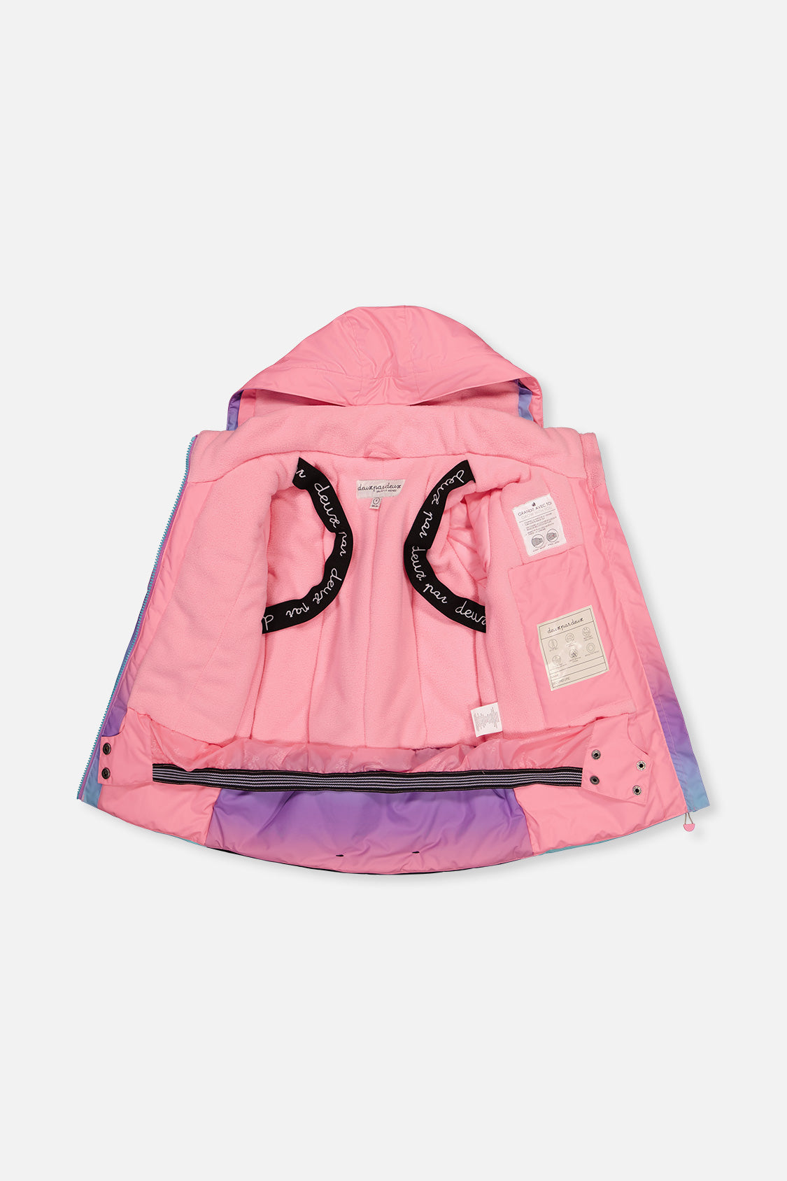 Deux par Deux pink-to-blue gradient PLAY snowsuit with floral pants, product photo 4