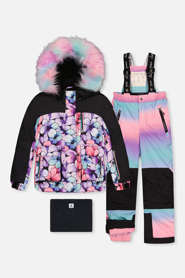Two Piece Play Snowsuit Purple Floral Print With Gradient Pants-0