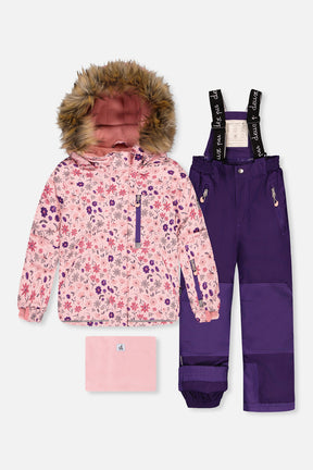 Deux par Deux girls PLAY pink mini flower and navy two-piece snowsuit -30°C 10K sizes 2-14