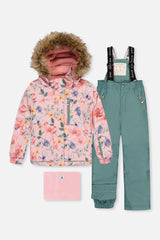 Deux par Deux girls PLAY pink vintage floral snowsuit with green pants -30°C