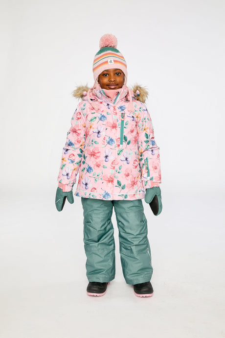 Deux par Deux PLAY 10K waterproof girls snowsuit pink floral jacket green pants