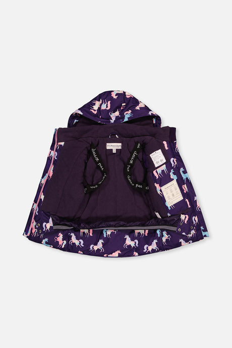 Deux par Deux Two Piece Play Snowsuit Purple Unicorn Print With Multicolored Pants