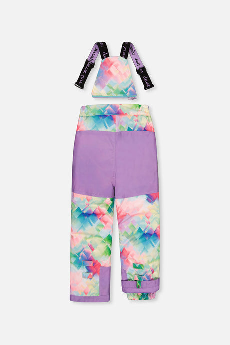 Deux par Deux girls' PLAY snowsuit with multicolored diamond-print snow pants, alternate angle