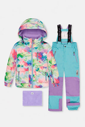 Deux par Deux girls Play two-piece snowsuit with multicolored diamond print