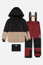 Deux par Deux TEKNIK two-piece snowsuit in black, beige and burgundy with coordinating snow pants