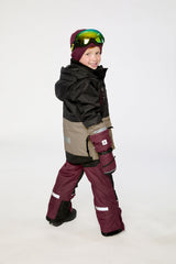 Kids TEKNIK two-piece snowsuit in black beige burgundy shown in an alternate lookbook view