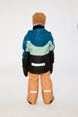Alternate winter lookbook view of the Deux par Deux TEKNIK two-piece snowsuit in Navy Blue