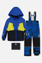 Deux par Deux TEKNIK two-piece snowsuit in Royal Blue and Yellow — main product view