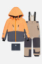 Deux par Deux boys Teknik two-piece snowsuit in bright orange grey and taupe