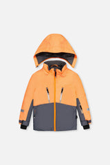 Bright orange grey and taupe Deux par Deux boys two-piece Teknik snowsuit