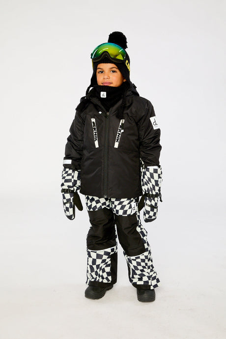 Deux par Deux black winter jacket with white checkered details -30°C Teknik snowsuit