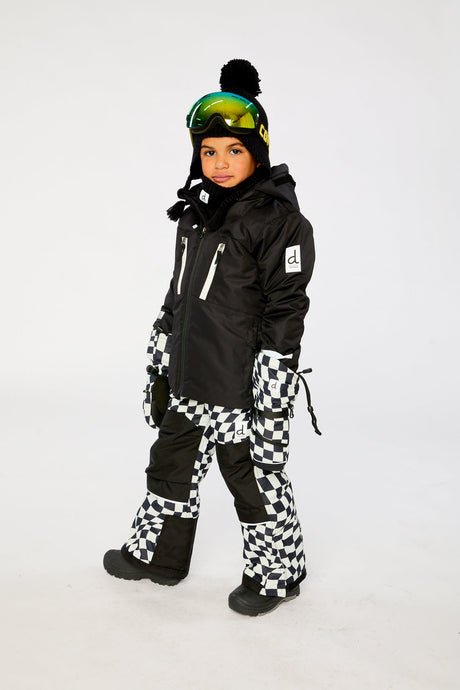 Deux par Deux boys Teknik snowsuit with black jacket and white checkered snow pants